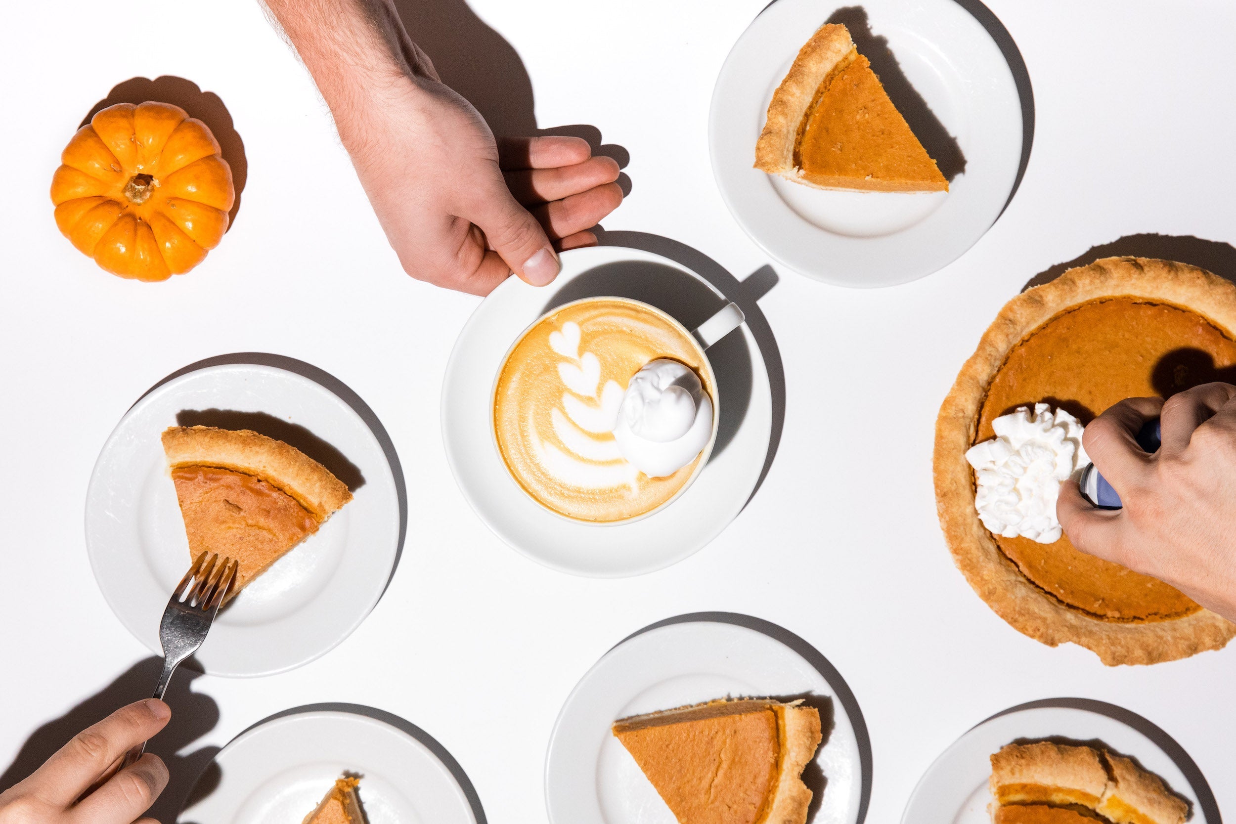 pumpkin spice latte spread with pieces of pumpkin pie
